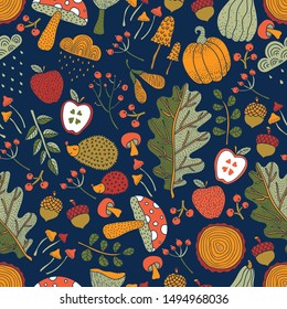 Autumn and polka dots.Vector seamless pattern.