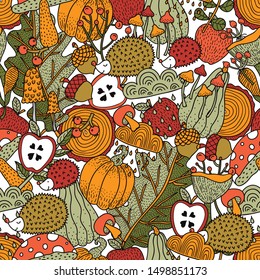 Autumn and polka dots.Vector seamless pattern. Can be used in textile industry, paper, background, scrapbooking.