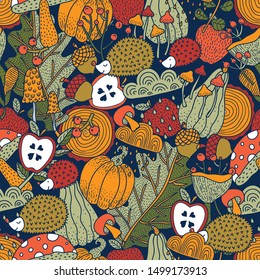 Autumn and polka dots.Vector seamless pattern. Can be used in textile industry, paper, background, scrapbooking.