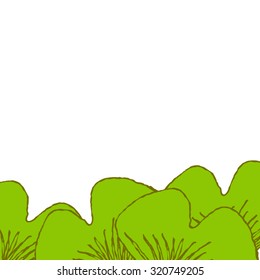 Autumn postcard. Green peeking from below the leaves of an unusual shape. The leaves are isolated.