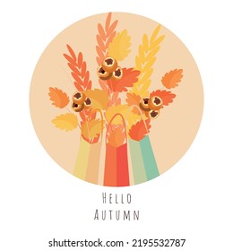 Postal de otoño. Hola otoño. Ilustración del otoño. Ilustración vectorial en estilo retro