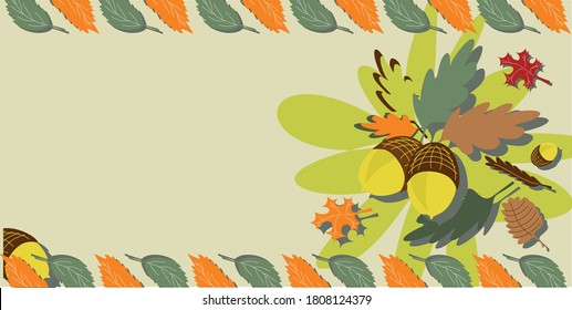 Autumn postcard. Leaves of maple, oak, birch, Linden. Background for printing.