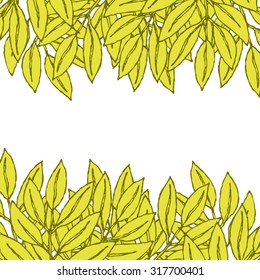 Autumn postcard.  Many yellow leaves of the ash tree framed by a postcard. All isolated.