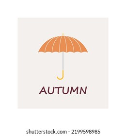 Autumn postcard with orange umbrella cane. vector illustration