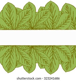 Autumn postcard. The rimmed square frames of hand-drawn green autumn leaves of chestnut. All isolated.