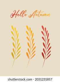 Autumn postcard. Three autumn hand-drawn  leaf, yellow and orange. All isolated.