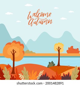 Autumn postcard. Welcome autumn. Autumn nature. Background. Vector illustration