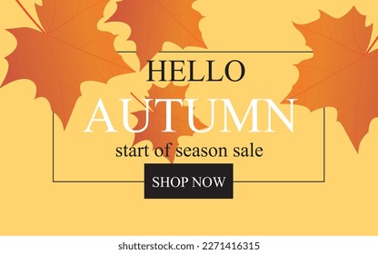 Autumn poster with lettering and yellow autumn maple leaves. Vector illustration