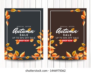 autumn poster sale illustration design with leaves ornament - vector