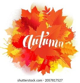 Autumn Poster With Stain And Leaves With Gradient Background, Vector Illustration