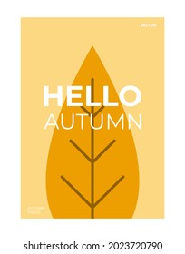 Autumn poster with yellow leaf and text hello autumn. Banner for sale, poster, background concept.