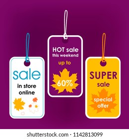 
Autumn price tags. Autumn discounts, sale.