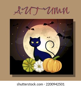 Autumn print for postcard or web. Grafik illustration for Helloween. Thanksgiving day