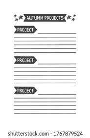 Autumn Project. Vector Template for Agenda, Planner and Other Stationery. Printable Organizer for Study, School or Work. Objects Isolated on White Background.