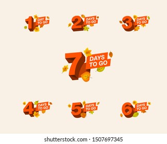 Autumn promo number of days left to go countdown for sale, promotion, poster or banner. Simple flat illustration with 3d numbers.