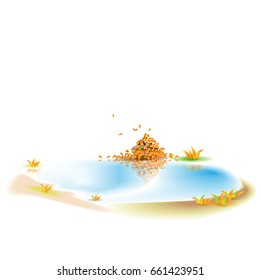 Autumn puddle, isolated, vector image