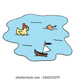 Autumn puddle. Outline with different colors on white background. Vector illustration