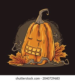 Autumn pumpkin for autumn background design. October vegetable for season shirt print. Eco and natural decoration gourd for fair or market