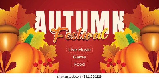 Autumn Pumpkin Background with Maple Leaves and pumpkin for Harvest Festival