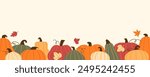 Autumn pumpkin background. Vector template for fall harvest pumpkin festival and events announcement, banner, invitation, flyer in flat style. Image is cropped with clipping mask.