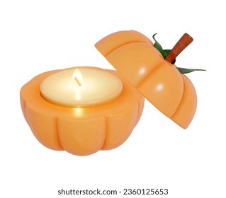 Vector 3d de velas de calabaza de otoño sobre un fondo blanco