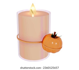 Autumn pumpkin candle 3d vector on a white background