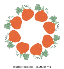Autumn pumpkin circle frame. harmonious and festive autumn design. Perfect for Thanksgiving and harvest festivals, Cards, invitations, posters, social media graphics, packaging. Round border 