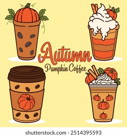 Autumn pumpkin coffee day black coffee spicy pumpkin latte cinnamon illustration flat style