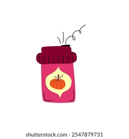 Autumn pumpkin coffee isolated. Cute hot coffee with spice pumpkin simple naive style.