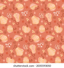 Autumn Pumpkin. Fall Floral colors doodle seamless pattern, vector flat hand drawn elements. 