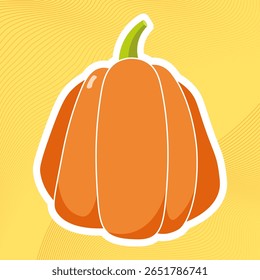 Autumn pumpkin, flat icon. Vector illustration isolated on abstract oranje background.