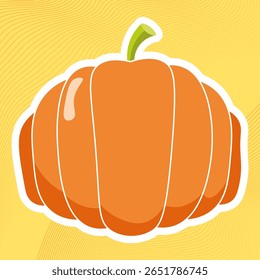 Autumn pumpkin, flat icon. Vector illustration isolated on abstract oranje background.