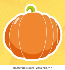 Autumn pumpkin, flat icon. Vector illustration isolated on abstract oranje background.