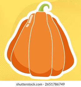 Autumn pumpkin, flat icon. Vector illustration isolated on abstract oranje background.