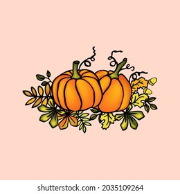 Autumn pumpkin hand drawn thanksgivin ilustration for card or baner 