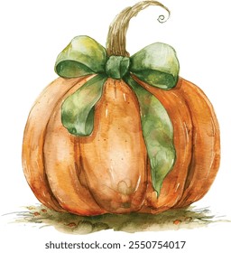 Ilustración de la calabaza del otoño con un arco verde elegante