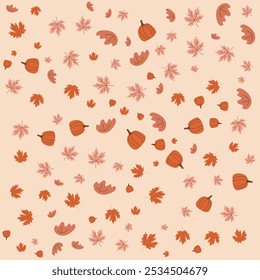 Autumn Pumpkin and Leaf Pattern Set in Soft Earthy Tones