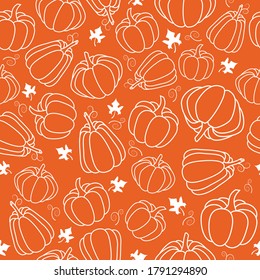 Patrón de calabaza otoñal al estilo de doodle. Adecuado para decorar las vacaciones de otoño, Halloween, varios artículos de comida y divertidas impresiones.