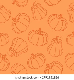 Patrón de calabaza otoñal al estilo de doodle. Adecuado para decorar las vacaciones de otoño, Halloween, varios artículos de comida y divertidas impresiones.