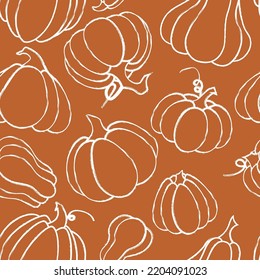 Autumn pumpkin pattern in doodle style. Suitable for decorating autumn holidays, Halloween, various food items and fun prints.
