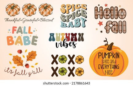 Autumn Pumpkin Quote Design Bundle, Cute Fall Illustration Design Collection
