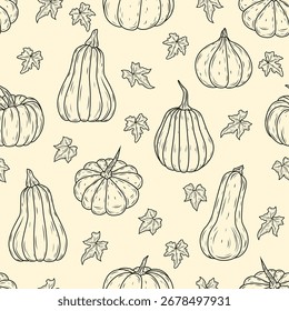 Autumn Pumpkin Seamless Pattern — Fall Harvest Halloween Repeat