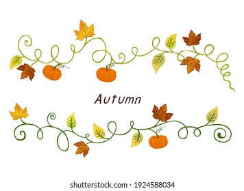 Autumn pumpkin text divider ornament. Fall decorations. Autumn text green brown and orange ornaments.