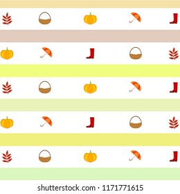 autumn pumpkin umbrella rubber boots fallen leaf basket autumnal vector background