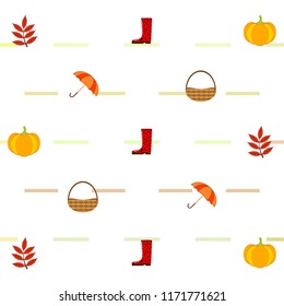 autumn pumpkin umbrella rubber boots fallen leaf basket autumnal vector background
