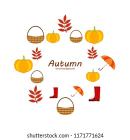 autumn pumpkin umbrella rubber boots fallen leaf basket autumnal vector background
