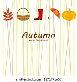 autumn pumpkin umbrella rubber boots fallen leaf basket autumnal vector background