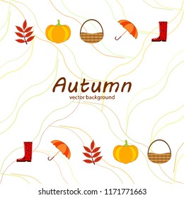 autumn pumpkin umbrella rubber boots fallen leaf basket autumnal vector background