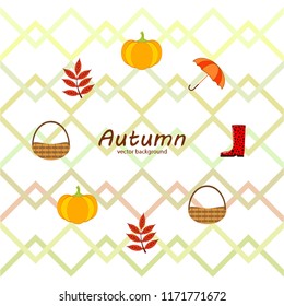 autumn pumpkin umbrella rubber boots fallen leaf basket autumnal vector background