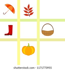 autumn pumpkin umbrella rubber boots fallen leaf basket autumnal vector background